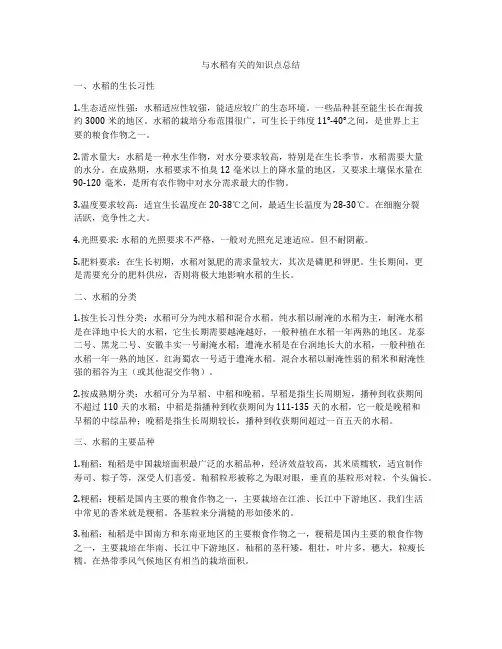 与水稻有关的知识点总结