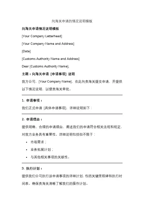 向海关申请的情况说明模板