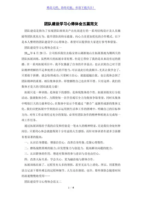 团队建设学习心得体会五篇优秀范文