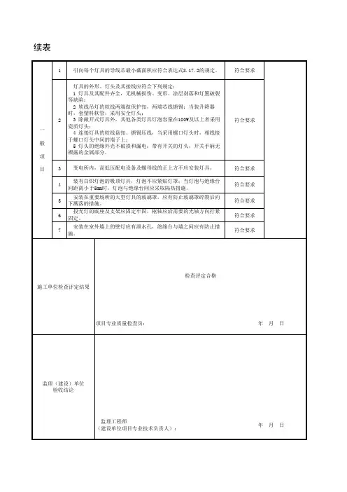 普通灯具安装分项工程检验批质量验收记录