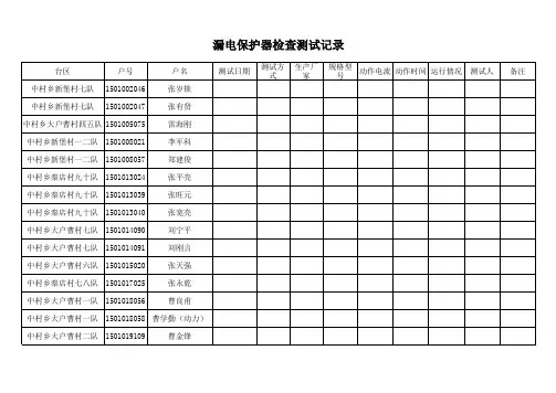 漏电保护器检查测试记录
