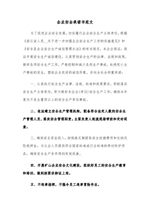 企业安全承诺书范文（六篇）