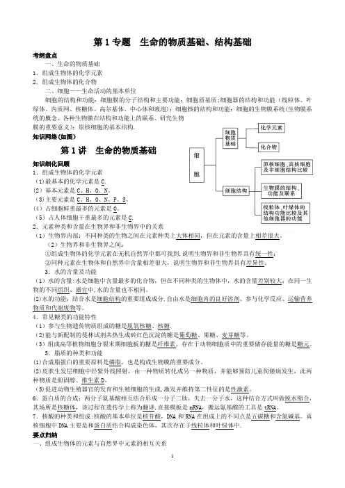 第1专题 生命的物质基础、结构基础