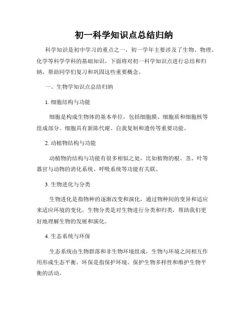 初一科学知识点总结归纳