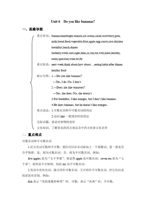 人教版七年级英语上册教材思维导图及典型试题每课一练unit 6