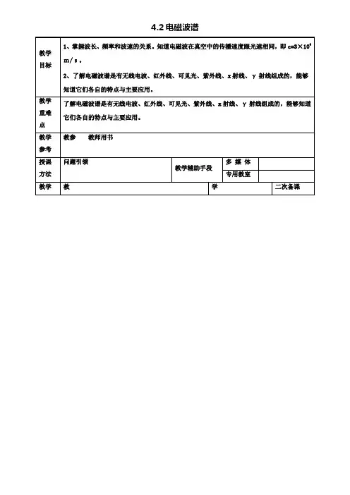 高中物理第四章电磁波及其应用电磁波谱教案新人教选修
