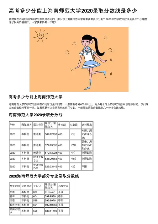 高考多少分能上海南师范大学2020录取分数线是多少