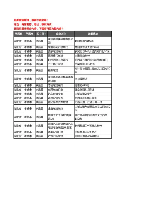 新版湖北省孝感市孝昌县玻璃企业公司商家户名录单联系方式地址大全18家