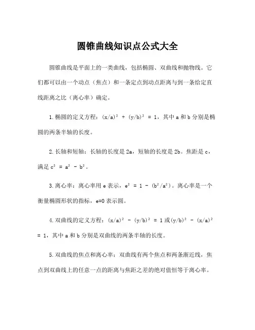 圆锥曲线知识点公式大全