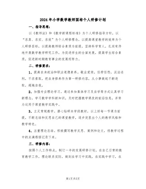 2024年小学数学教师国培个人研修计划（二篇）