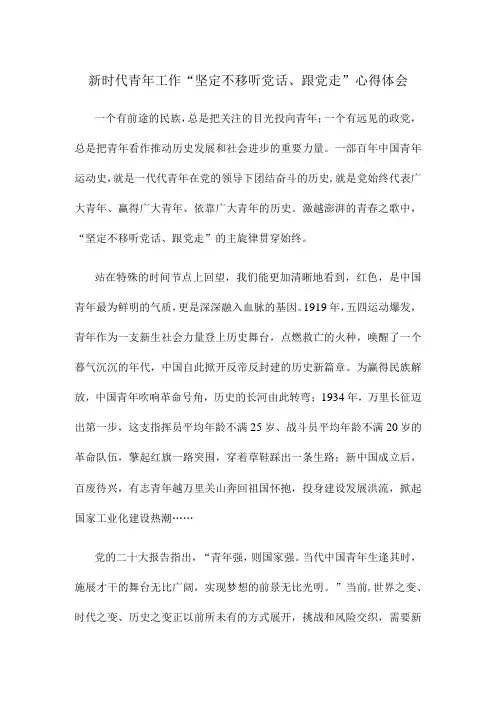 新时代青年工作“坚定不移听党话、跟党走”心得体会