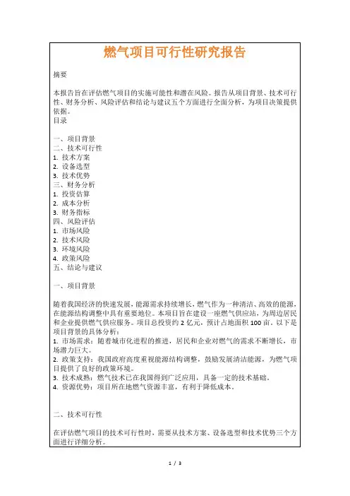 燃气项目可行性研究报告