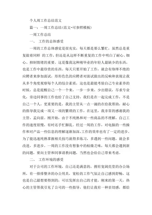 最新2019个人周工作总结范文