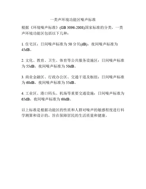 一类声环境功能区噪声标准
