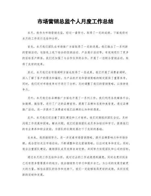 市场营销总监个人月度工作总结