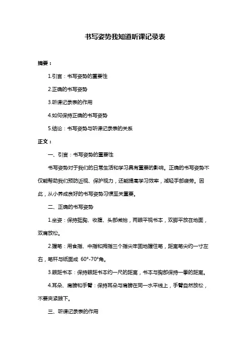 书写姿势我知道听课记录表