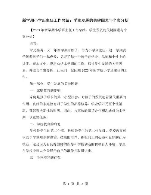 新学期小学班主任工作总结：学生发展的关键因素与个案分析