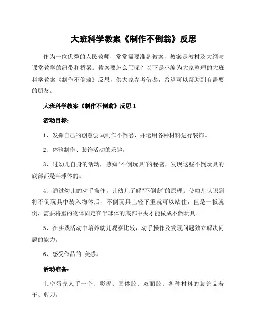 大班科学教案《制作不倒翁》反思