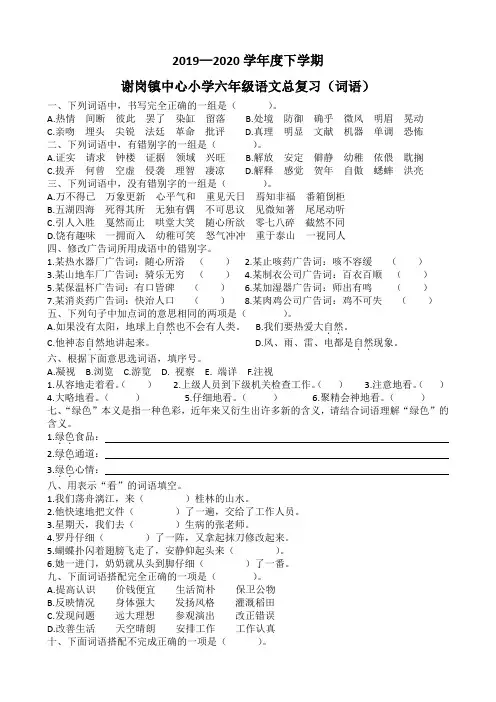 2019—2020学年度下学期六年级语文总复习(词语) 
