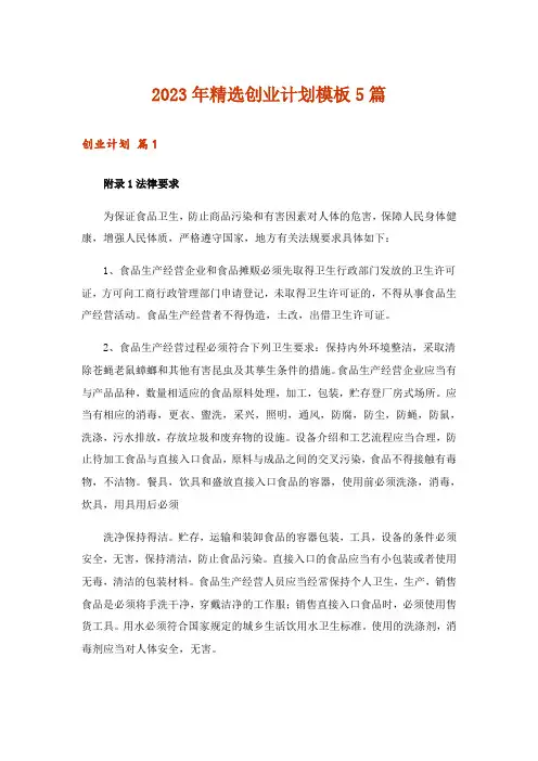 2023年精选创业计划模板5篇