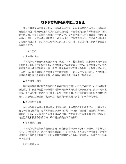 浅谈农村集体经济中的三资管理