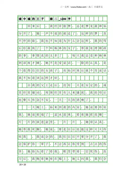 高三小说作文：城中城的王子 续二_1200字