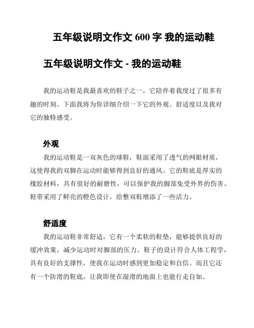 五年级说明文作文600字 我的运动鞋