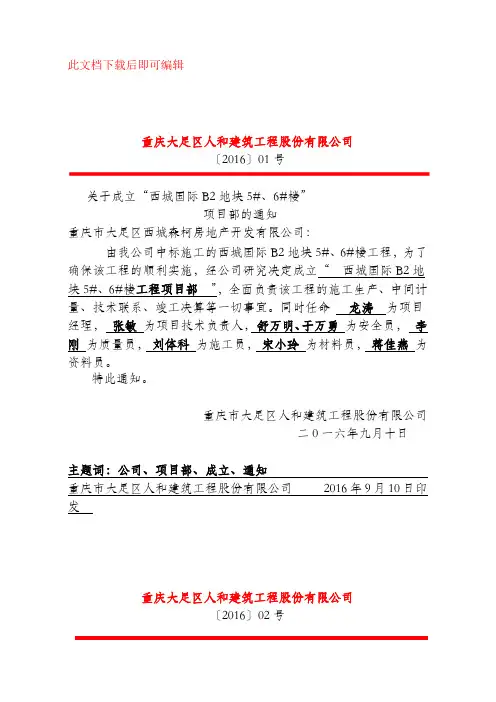 成立项目部红头文件(完整资料).doc
