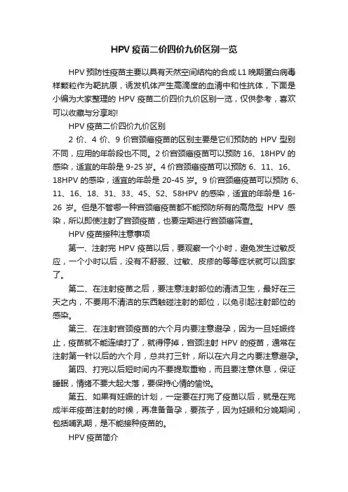 HPV疫苗二价四价九价区别一览
