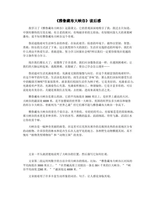 《雅鲁藏布大峡谷》读后感