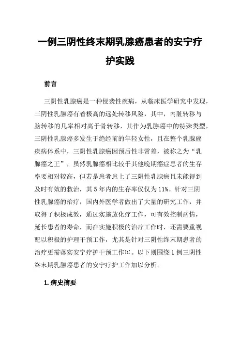 一例三阴性终末期乳腺癌患者的安宁疗护实践