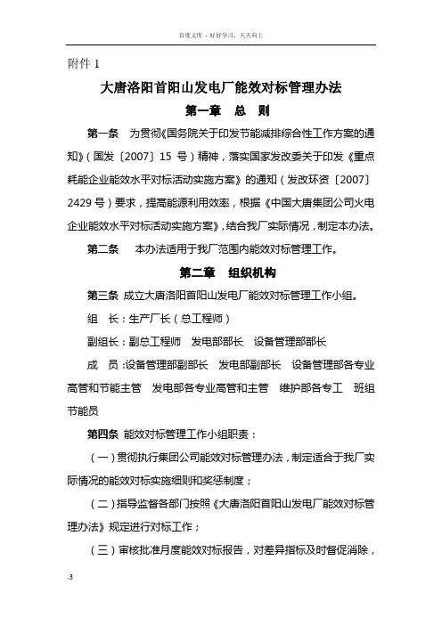 大唐洛阳首阳山发电厂能效对标管理办法