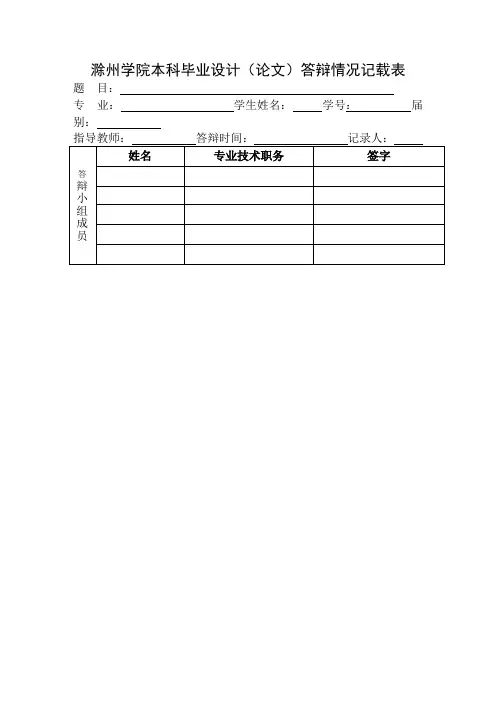 滁州学院本科毕业设计(论文)答辩情况记载表