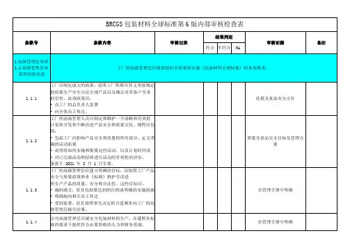 BRCGS包装材料全球标准第6版内部审核检查表