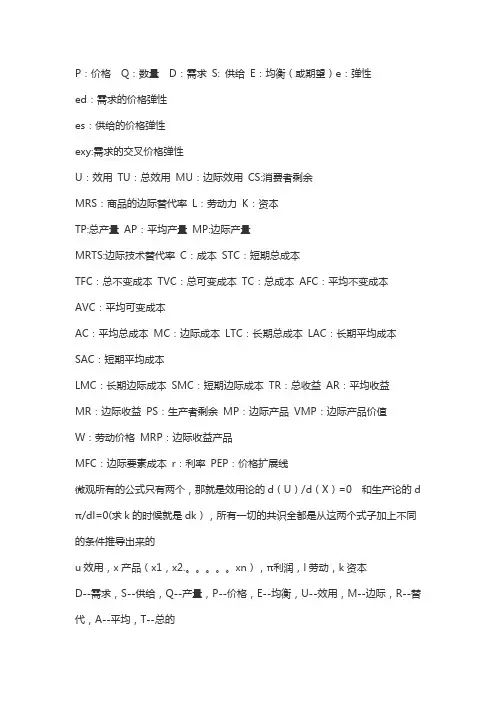 经济学中的各种字母
