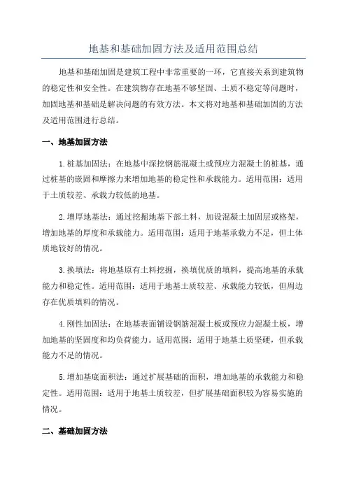 地基和基础加固方法及适用范围总结