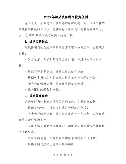 2023年综采队各种岗位责任制
