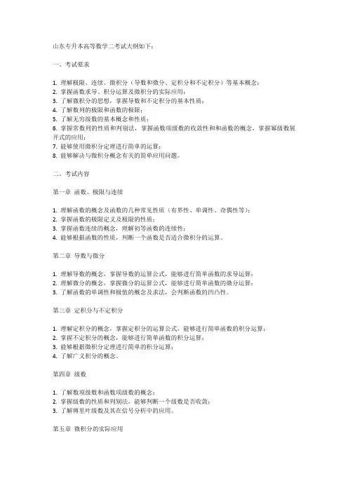 山东专升本高等数学二考试大纲
