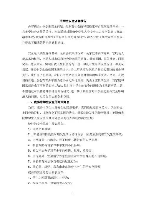 中学生安全调查报告
