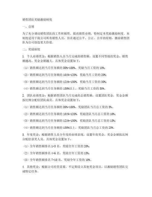 销售团队奖励激励制度范本