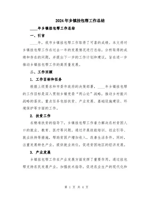 2024年乡镇挂包帮工作总结