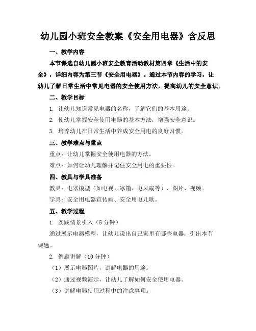 幼儿园小班安全教案《安全用电器》含反思