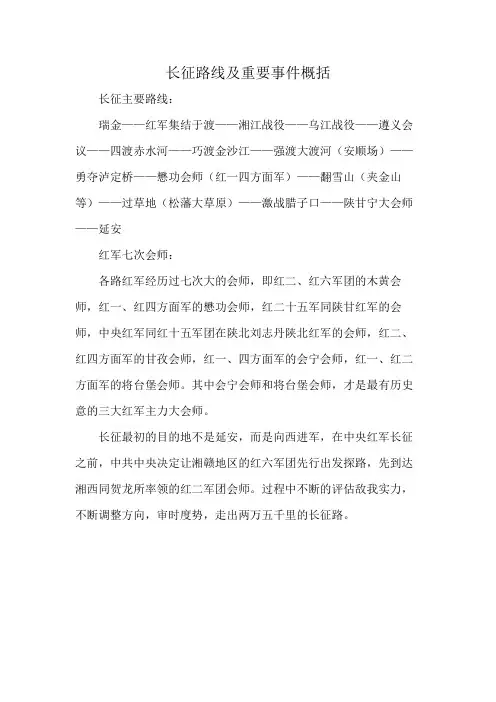 长征路线及重要事件概括