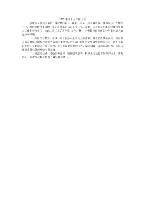 2012年度个人工作计划