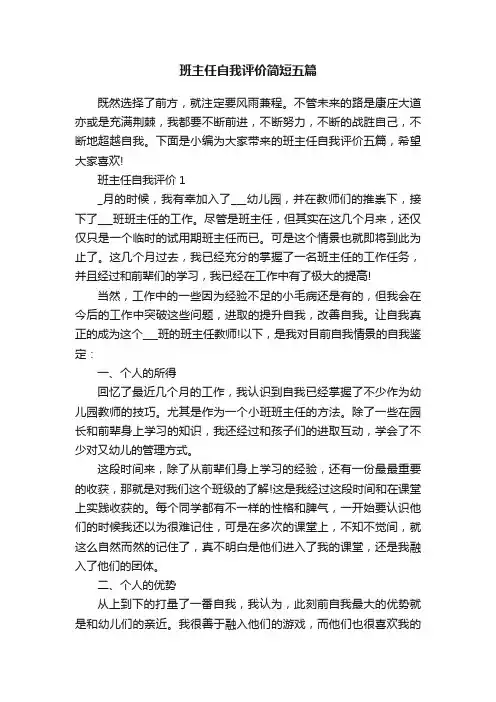 班主任自我评价简短五篇