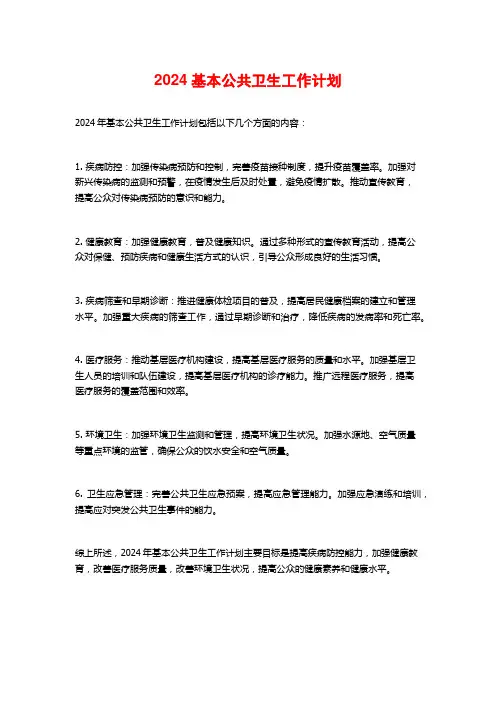2024基本公共卫生工作计划