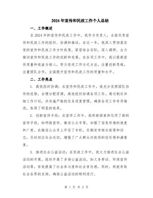 2024年宣传和民政工作个人总结