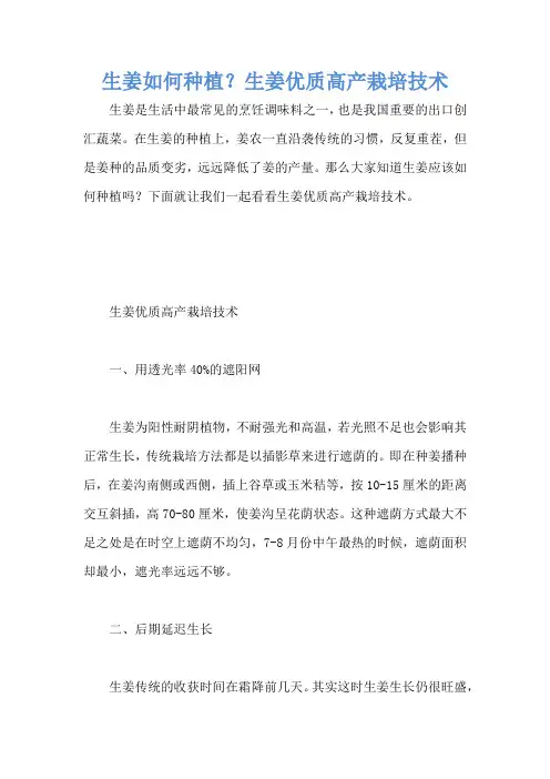 生姜如何种植？生姜优质高产栽培技术