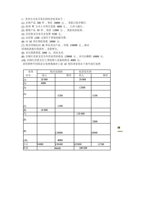 权责发生制练习题2答案