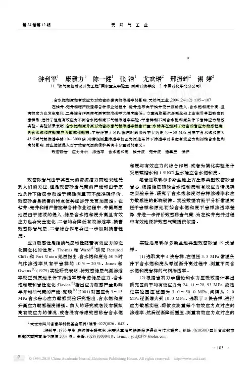 (1+++)含水饱和度和有效应力对致密砂岩有效渗透率的影响